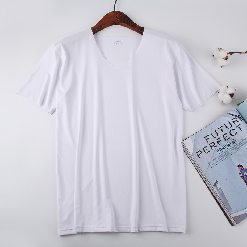 V-Neck Seamless Men's Short-Sleeved Slim-Fit T-Shirt Top, Sweat-Absorbent, Breathable, Quick-Drying Pullover T-Shirt That Can Be Worn Outside or Inside for a Cool Feel