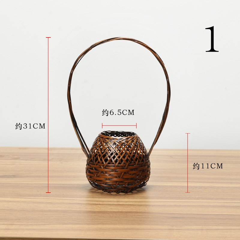 Cesta de flores de mano de bambú cesta de flores secas cesta de almacenamiento tejida artesanal ratán sala de estar decoración flor fábrica al por mayor