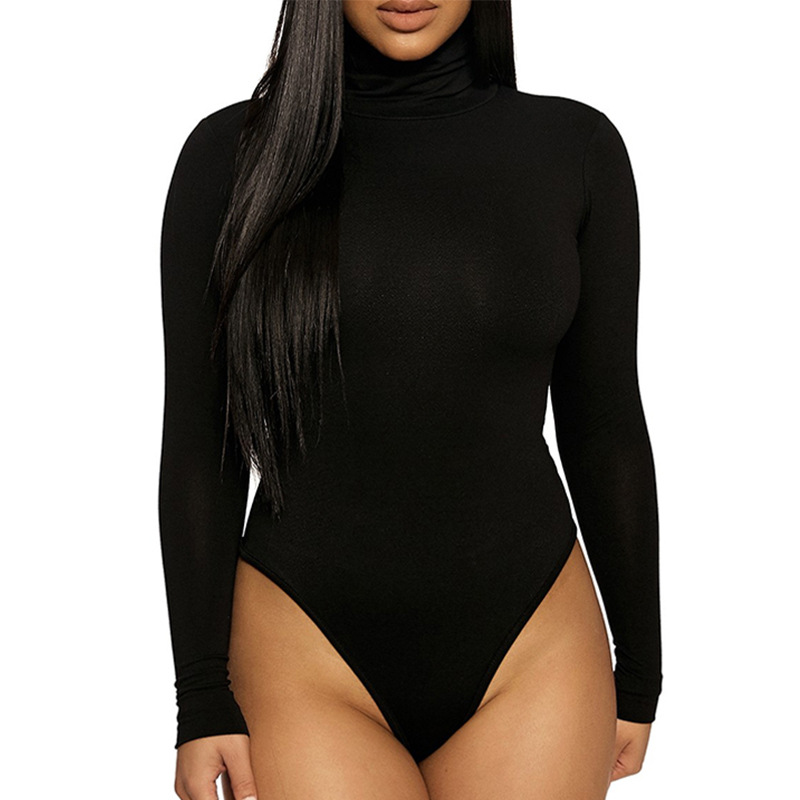 2023 transfronteriza Otoño e Invierno ropa básica de mujer europea y americana simple cuello alto manga larga mono