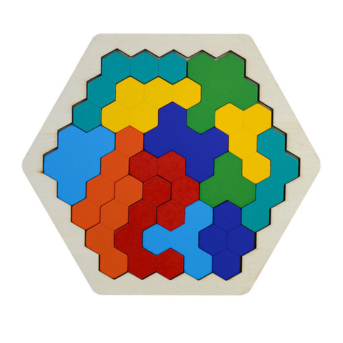 Wooden hexagonal geometric puzzle of the same style as night market street stall children's early education tangram building block toys wholesale