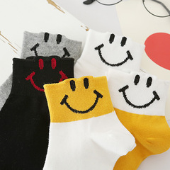 韓版新品學院風運動休閒女士中筒襪 廠家批發大笑臉潮流女短襪子