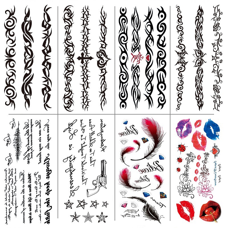 English tattoo sticker feather red lip totem arm circle AliExpress cross-border suit simulation waterproof tattoo sticker