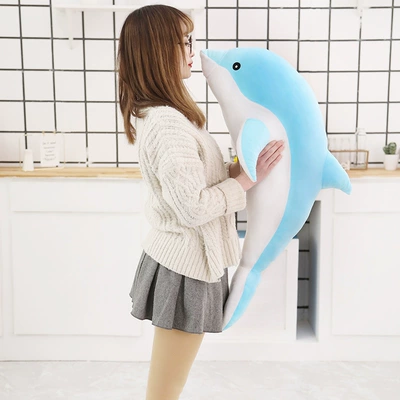 Dolphin Plush Toy Doll Sleeping Pillow Long Pillow Bed Sleeping Doll Women's Cute Hot Selling Doll (Oyuncaq yastıqlar) - blue-30cm008kg