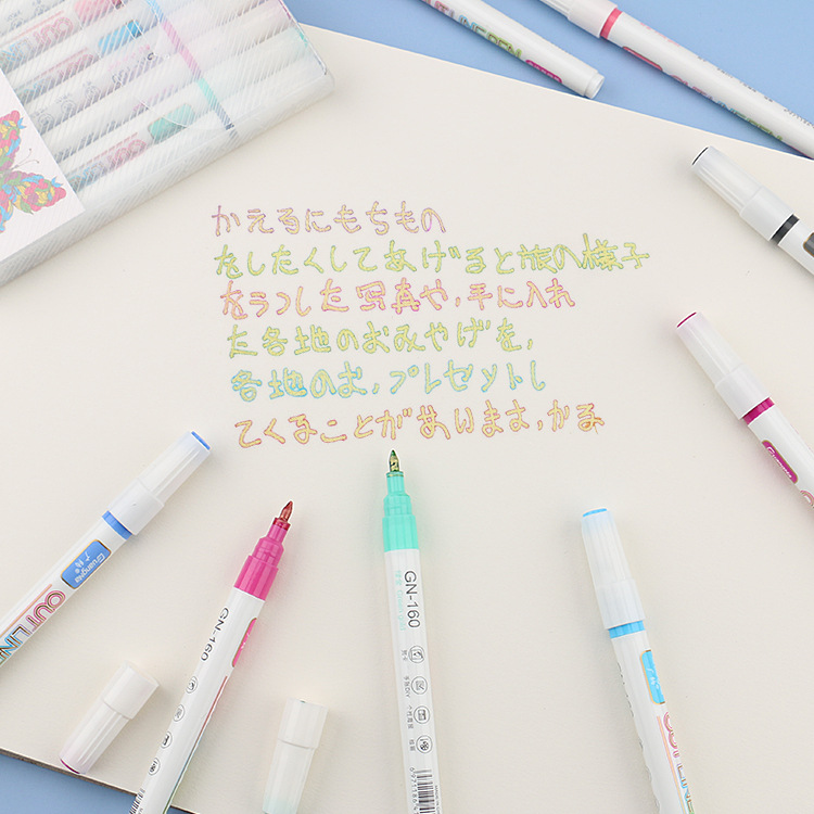 Guangna 160 borde dorado doble línea esquema pluma sueño color marcado pluma DIY diario pluma decorativa 12 colores