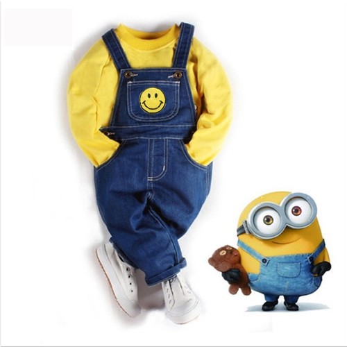 Children's Day performance outfit, cartoon denim overalls set for kids, spring/autumn style two-piece romper pants set