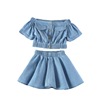 Summer denim set, jacket, mini-skirt, children's clothing, Korean style, high waist