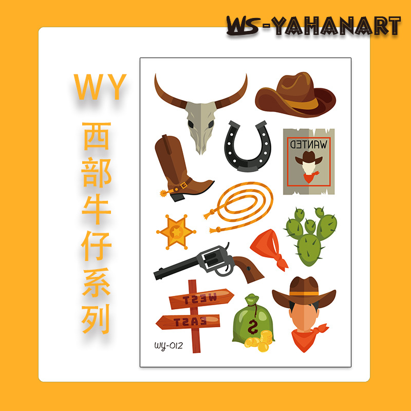 Tatuajes Temporales de Cowboy para Niños de Papel de Transferencia al Agua