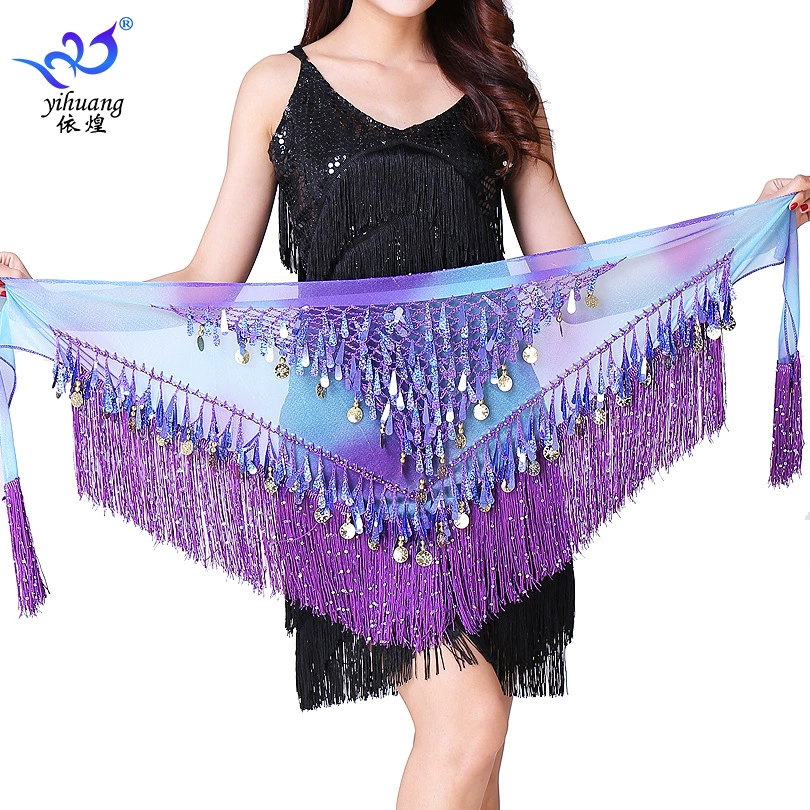 Танец живота полотенце хип кисточкой талии цепи висит монета треугольник полотенце блесток талии полотенце кисточкой бедра полотенце блесток кисточкой производительности платье