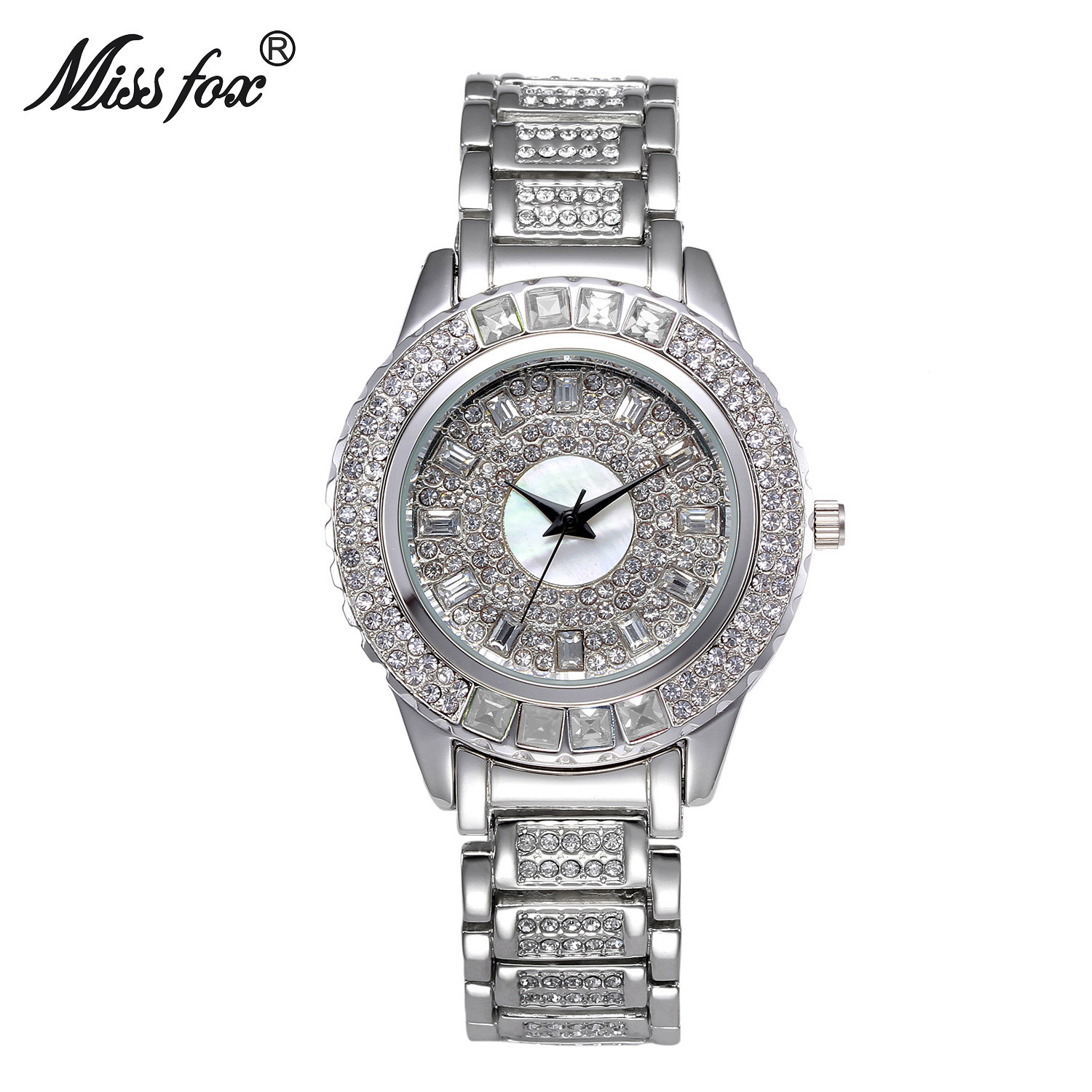 MISSFOX watches Amazon AliExpress colored diamond Waterproof high-end casual steel band ladies watch factory direct sales