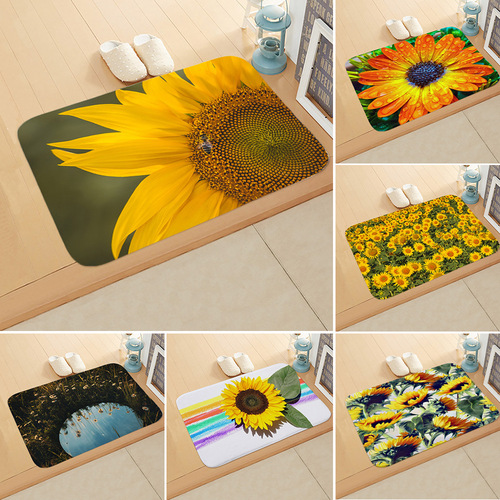 European and American 3D printed sunflower floor mats, modern minimalist kitchen water-absorbent non-slip carpets, super soft children's crawling mats