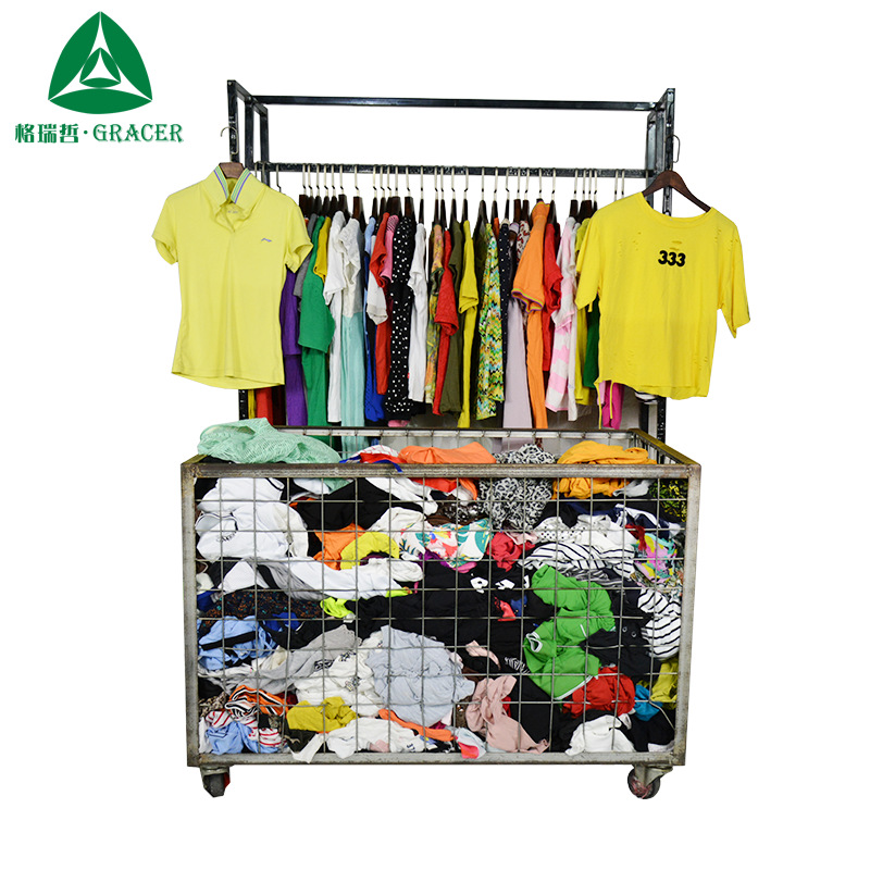 批发中东旧衣服used clothes韩版蝴蝶结勾花镂空杂款女式旧T恤