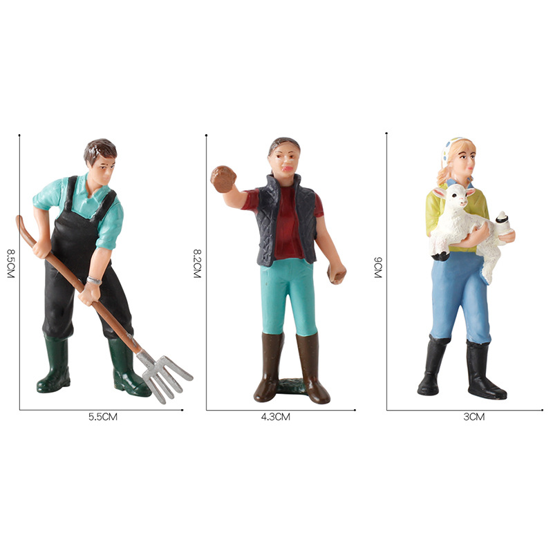 Comercio exterior simulación de los niños pasto estático con ovejas granja mujer arado campo lavado trabajador figura modelo decoración juguete suministro