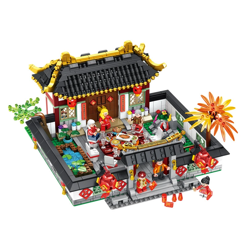 Панлос Новогодняя ночь, совместим с Lego Китайский ветер Продажи Двор Хуэй Школа игрушек Цветок весны Праздник Нового года подарки