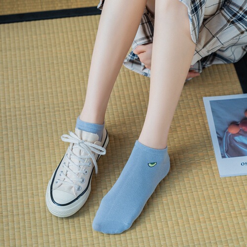  Spring and Summer Boat Socks Women's Cartoon Embroidered Cotton Socks Avocado Hot Selling Manufacturer Wholesale Japanese Simple Korean Socks