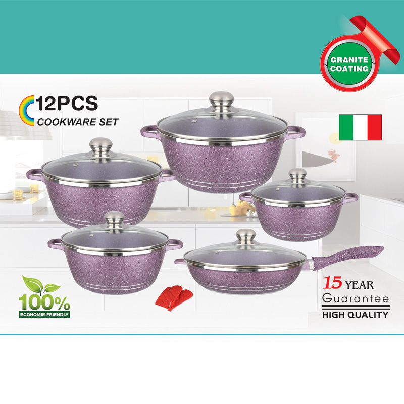 Dessini12pc-piece de mármol pan de aluminio antiadherente pan trigo arroz sopa olla de aluminio fundido traje de cocina comercio exterior