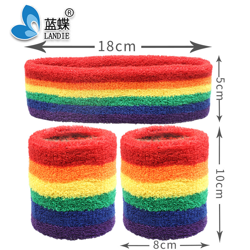 Arco Iris pulsera diadema pelo banda traje deportes sudor-absorbente baloncesto diadema pulsera poliéster algodón añadir logo