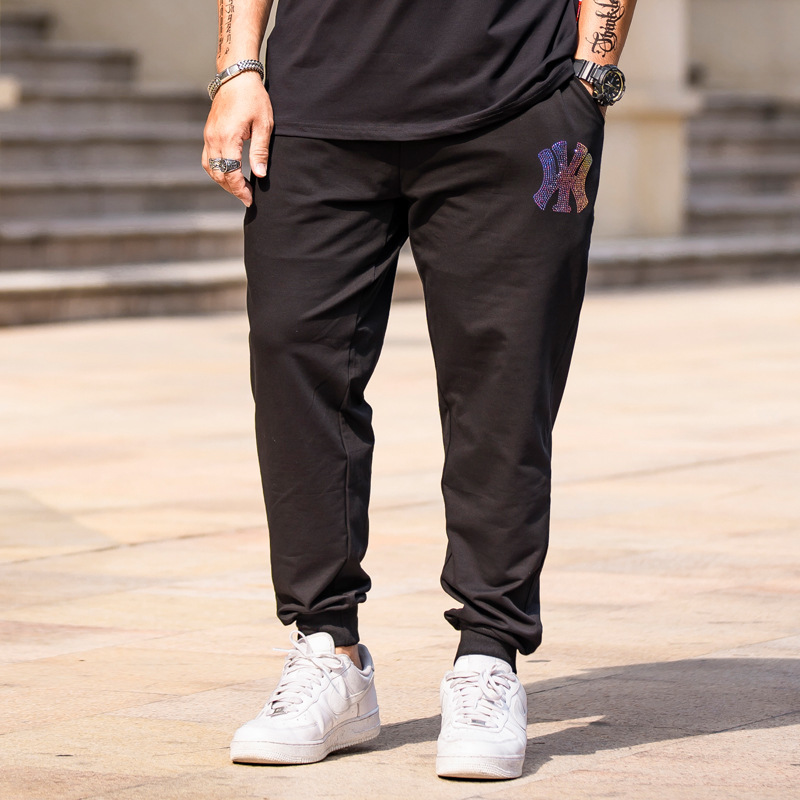 Six plus 2020 fashion brand large size men's pants elastic waist sports pants Four Seasons plus fat large size hot drilling pants combination