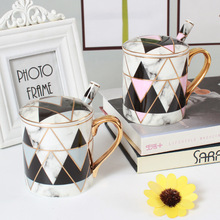 陶瓷马克杯带盖欧式轻奢创意办公室骨瓷咖啡杯家用水杯子实用礼品