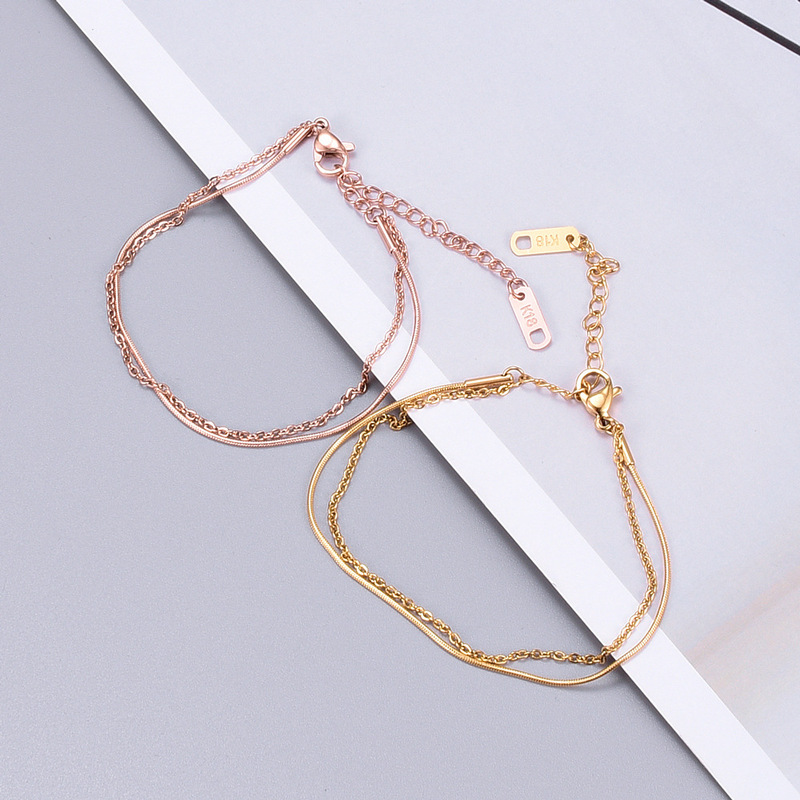 Y14S06 titanium steel rose gold short design multi-layer anklet female Korean simple snake bone personality small fresh Y14S06 titanium steel rose gold short design multi-layer anklet female Korean simple snake bone personality small fresh