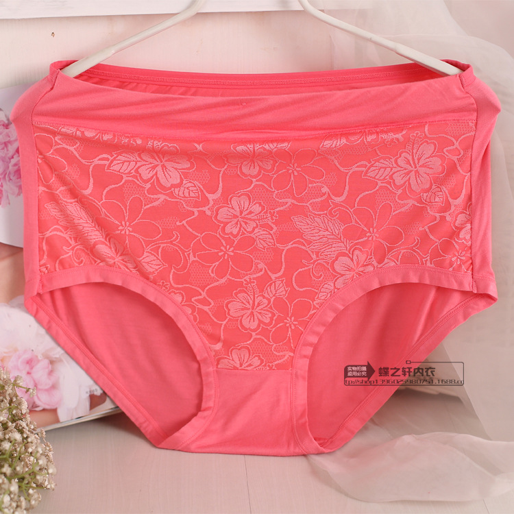 903 906 女士特大码性感蕾丝提花加肥加大码竹纤维三角内裤女薄款