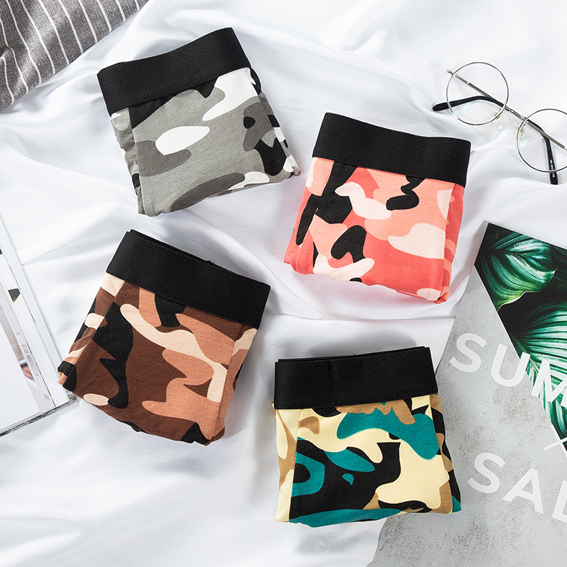 Ropa interior de camuflaje para hombre, calzoncillos bóxer de algodón, pantalones de talla grande, transpirables y absorbentes de sudor, calzoncillos estampados cómodos, calzoncillos