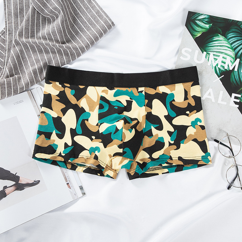 Ropa interior de camuflaje para hombre, calzoncillos bóxer de algodón, pantalones de talla grande, transpirables y absorbentes de sudor, calzoncillos estampados cómodos, calzoncillos