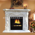天然大理石雕刻 汉白玉石材欧式壁炉 镶嵌仿真火壁炉芯