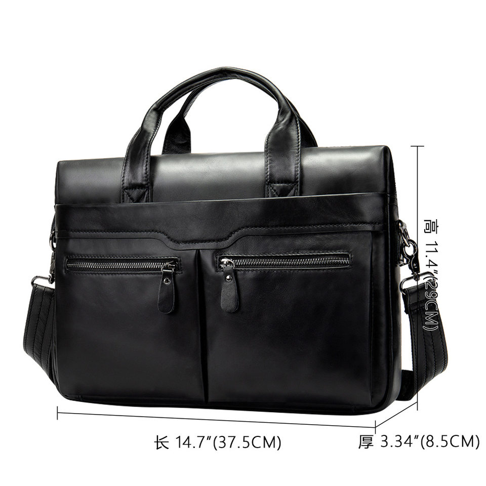 Túi xách nam công sở da bò thật dạng đeo vai kiêm túi xách tay, đựng vừa laptop 14 inch — đen (hoa văn li), 9006 Đen (dệt trơn), 9006 Đen (Hoa văn li), Cà Phê-plus