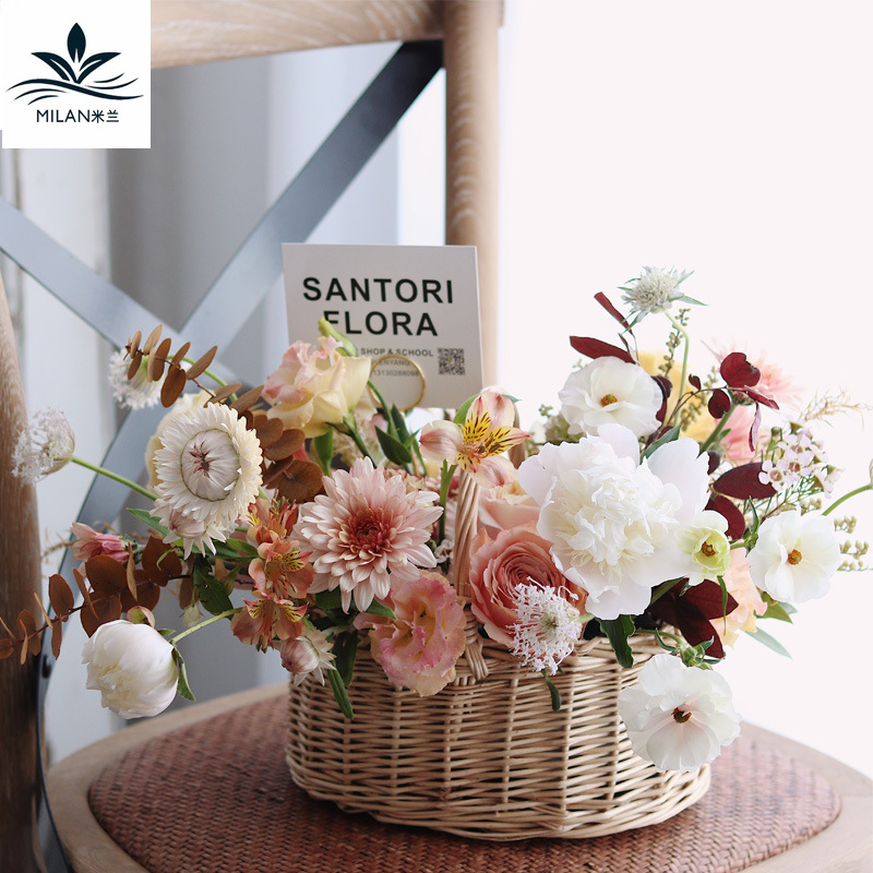 Fábrica directa estilo pastoral ratán cesta de flores de mano cesta de almacenamiento arreglo de flores de encaje cesta de sauce tejida