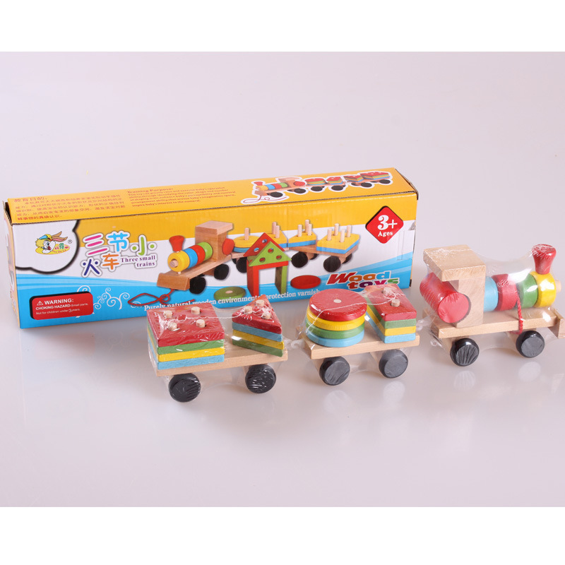 Tren de madera JF16/0,33 de tres secciones forma remolque juguete niños educativos de educación temprana bloques de construcción