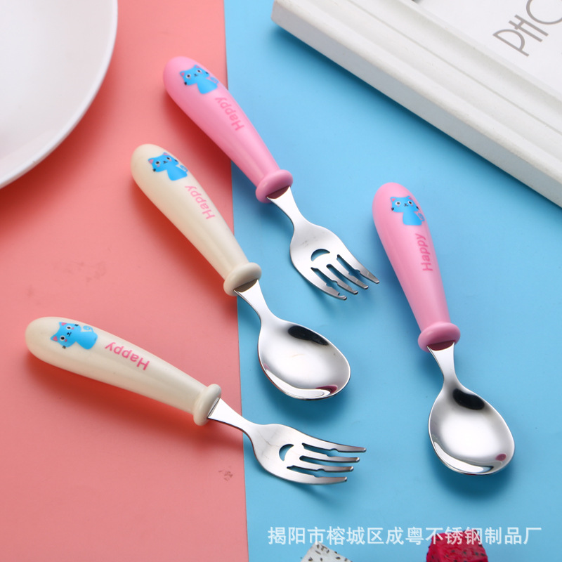 304 Stainless Steel Children's Tableware Cartoon Blue Cat Pattern Children's Forks and Spoons Baby Abs Portable Set Gift Box