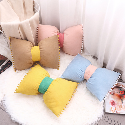 Solid color ins cute princess cushion Nordic bedside bay window office cushion available in all seasons bow pillow