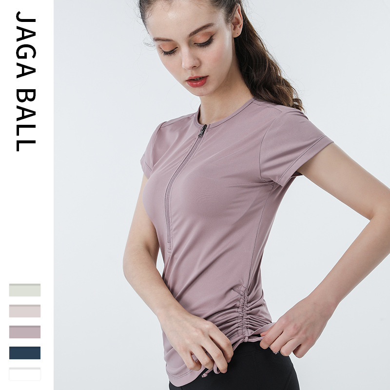 Drawstring Yoga Short-Sleeved Top for Women Summer New Sports T-Shirt Outer Wear Pleated Slimming Look Running Fitness Clothing