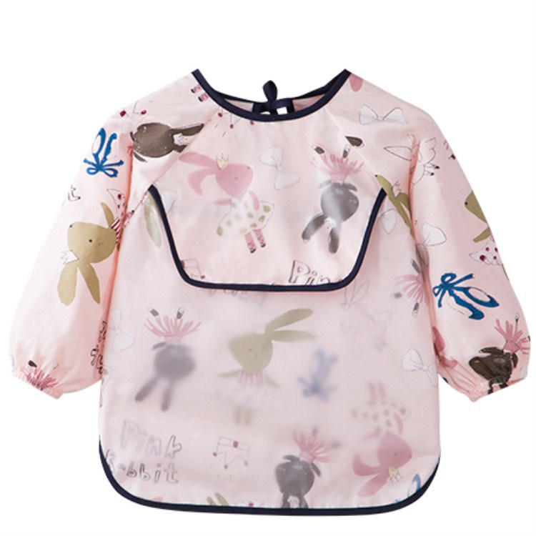 Abrigo para niños primavera y otoño impermeable de manga larga anti-vestirse bebé comiendo ropa delantal niños babero ropa protectora con babero