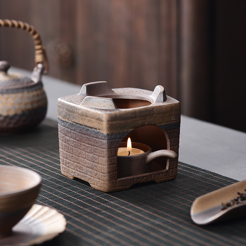 Ancient style coarse pottery candle warm tea stove tea brewing set retro original pottery dry burning table base tea ceremony accessories