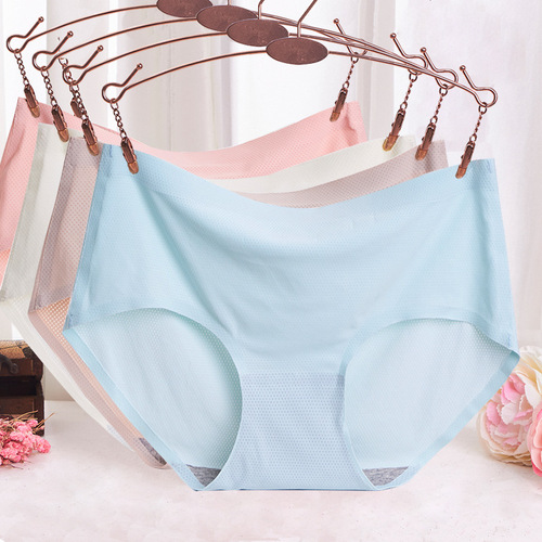 Breathable and cool mesh ice silk women's underwear one-piece seamless mid-waist high elastic women's briefs factory direct sale