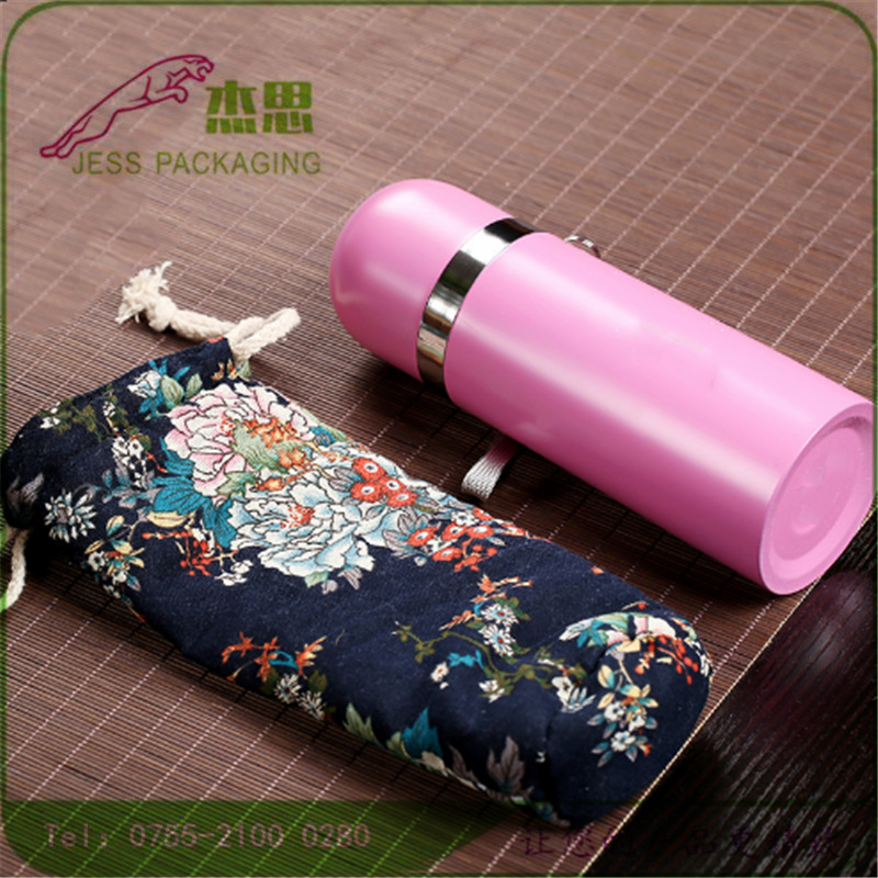 设计新款棉布印花防摔水瓶保护套古典束口袋保温水瓶布袋量大从优