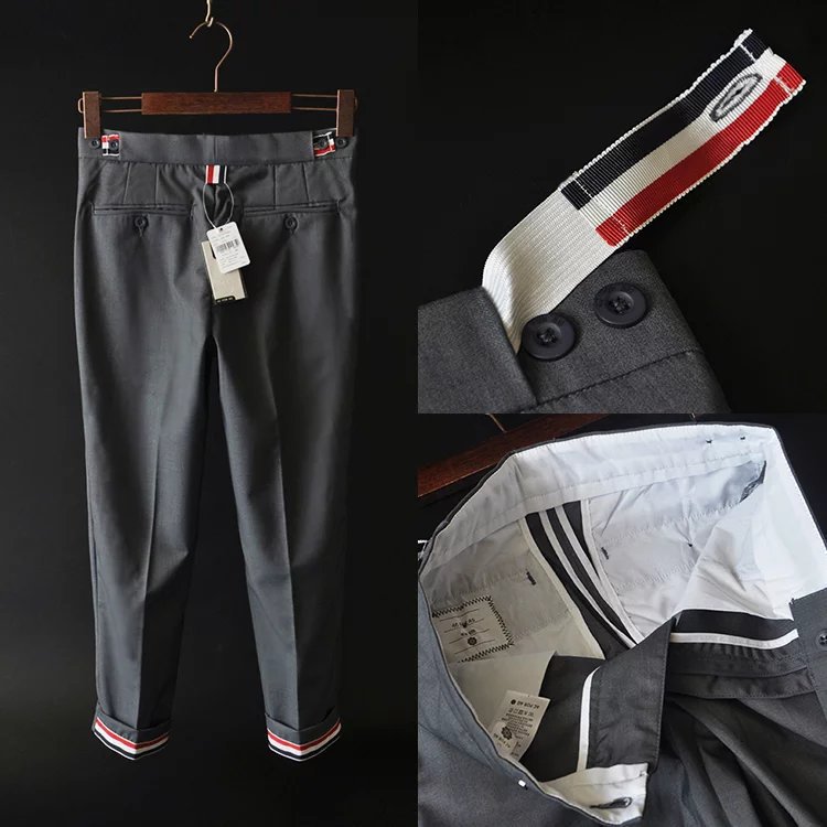 Foreign Trade Women's High Waist Slimming Casual Pants 2020 Summer European and American Style TB Edition College Style Nine-point Pants