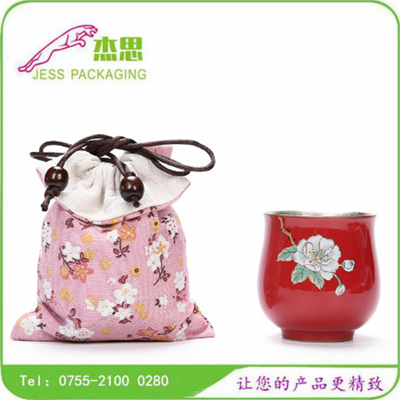 设计新款棉麻布古玩收纳包银茶杯束口袋汽车钥匙手提包量大从优