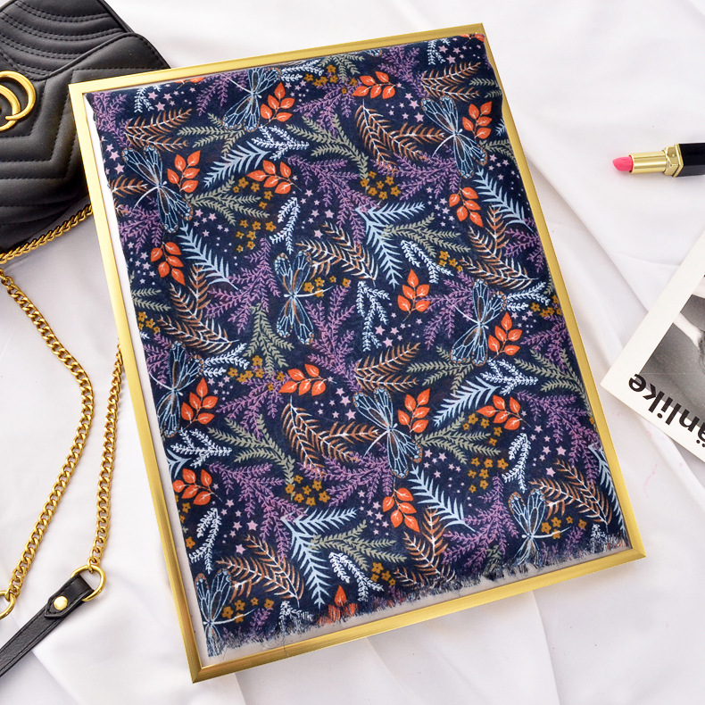 Exportación de comercio exterior fina Flor de planta de impresión bufanda de primavera y verano de algodón y lino se siente la luz bufanda de lujo protector solar chal