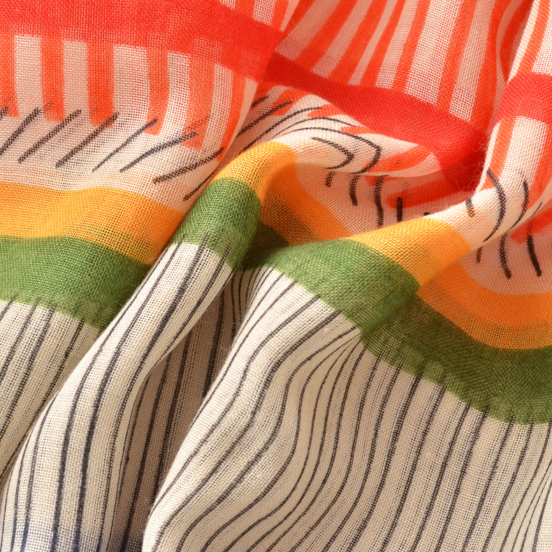 Color de contraste de primavera y verano bufanda suave a rayas de colores bufanda multiusos de algodón y lino bufanda de chal de moda japonesa y coreana