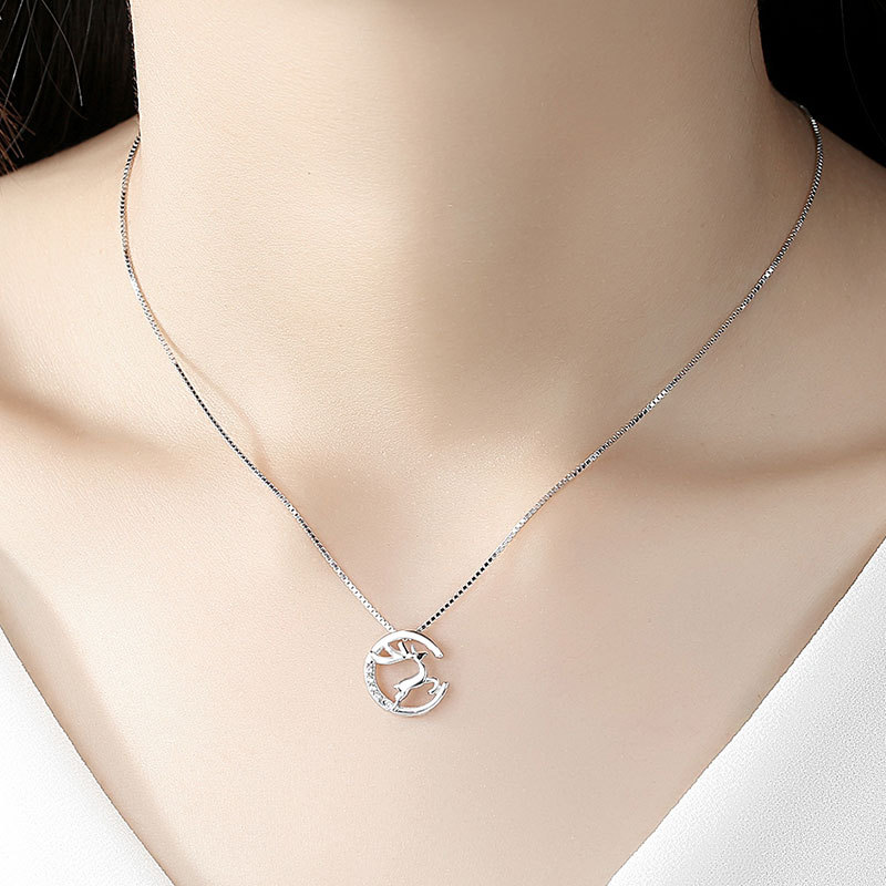Elk 925 collar de plata esterlina ciervos femeninos tienen su forma cornamenta ciervos simple colgante temperamento fábrica de joyas de plata al por mayor