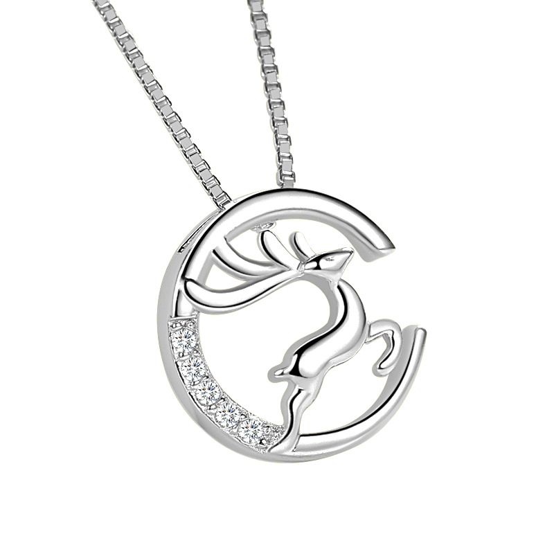 Elk 925 collar de plata esterlina ciervos femeninos tienen su forma cornamenta ciervos simple colgante temperamento fábrica de joyas de plata al por mayor