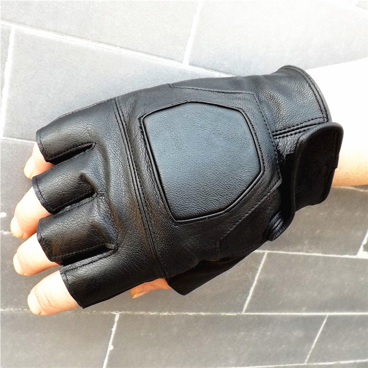 男士羊皮健身半指手套全皮户外安防手套减震防护战术救援半截手套