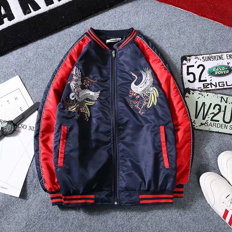 1 Spring And Autumn Thin Kuaishou Celebrit Stle Jacket Men's Spiritual Societ Youth Embroidered Crane Flight Suit_voghion.com