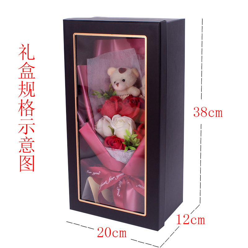 Ramo de Jabones en Forma de Oso para el Día de San Valentín y el Día de San Valentín Chino, Caja de Regalo con 7 Rosas, Regalo para el Día del Maestro, Flores Hechas a Mano