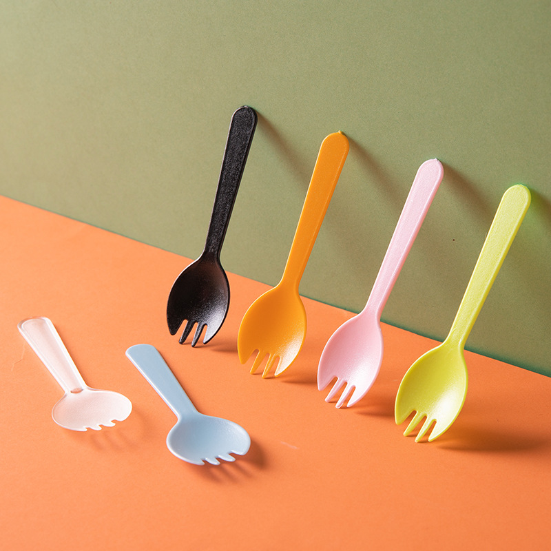 Pastel de postre tenedor cuchara desechable espesado plástico para llevar vajilla cuchara tenedor yogur helado cuchara de fruta