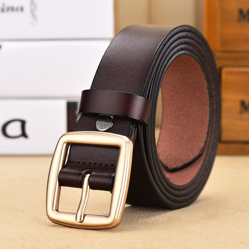 Versatile genuine leather belt wholesale for women Korean style simple gold pin buckle belt women's jeans with small belt