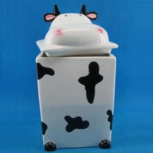 創意卡通動物陶瓷儲物罐 可愛奶牛陶瓷餅干罐 出口白雲土密封罐