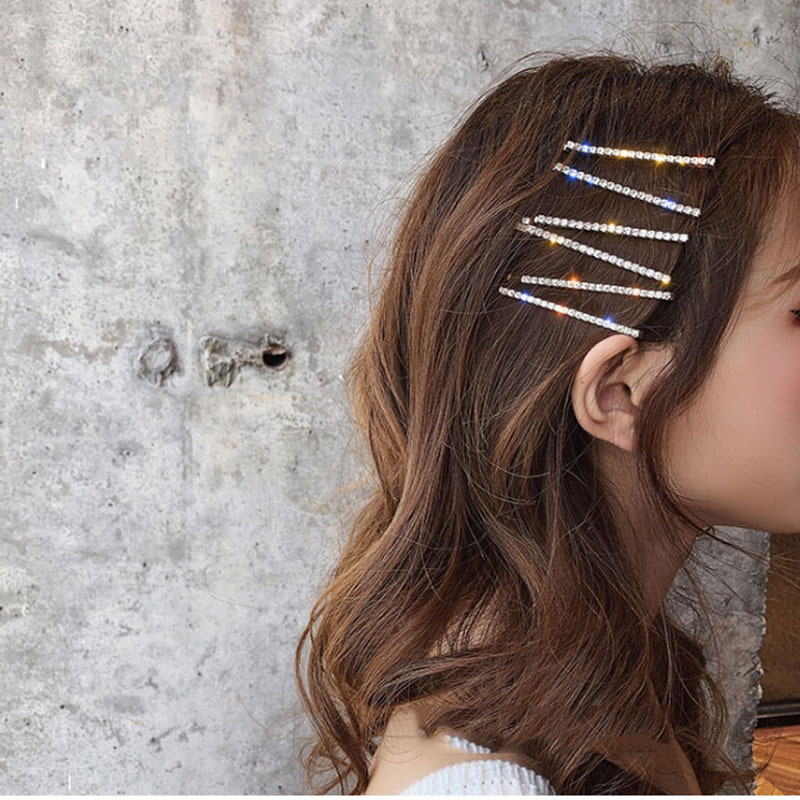 Internet celebrity European and American all-match diamond bangs clip elegant side clip hair accessories flash diamond clip hairpin headdress four-piece set for women
